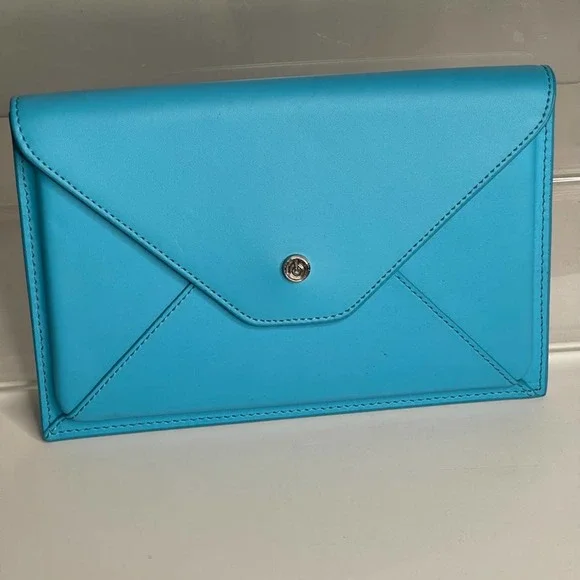 SOLD Bright Aqua Blue Envelope Clutch Minaudiere E-Reader Case Magnetic Closure - Picture 7 of 7